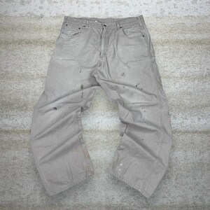 Vintage 90er Jahre Carhartt Carpenter Hose 38x32 Baggy Weites Bein Tan Canvas Latzhose Bild 2