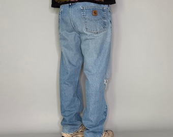 Vintage Y2K Carhartt Jeans 36x32 Relaxed Fit Light Wash Denim Work Wear