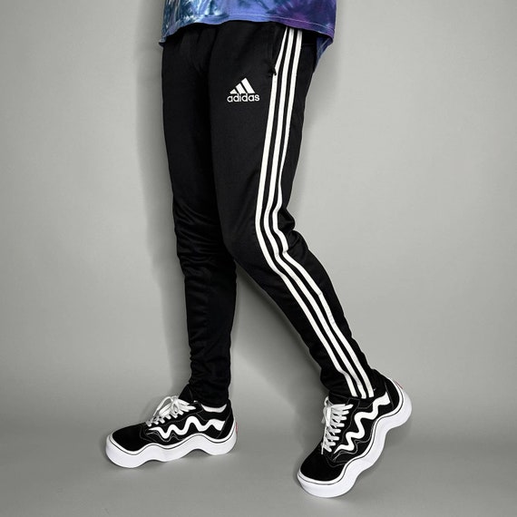 Vintage Adidas Joggers Sweatpants Jet Black White 3 Stripes Soccer
