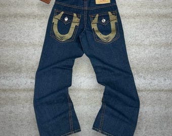 Vintage Y2K True Religion Jeans 30x32 Relaxed Flare Dark Wash Made in USA