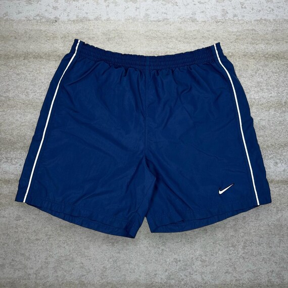 Vintage Nike Running Shorts Navy Blue Nylon White Swoosh Lined 8 Inseam 90s Etsy