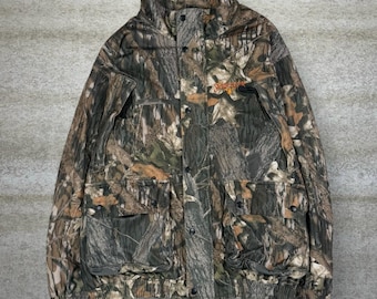 Vintage 90s Mossy Oak Jacket Mens L Hunting Camo Polyester Full Zip Woodland