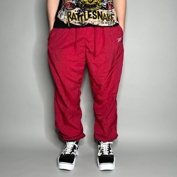 Vintage Reebok Track Pants Crimson Red Nylon Joggers Vintage Reebok Track Pants Crimson Red Nylon Joggers