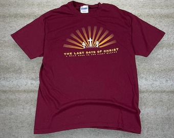 Camisa vintage de Jesús de los años 90 para hombre, talla L, color granate y rojo, Los últimos días de Cristo, manga corta