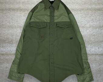 Camicia vintage Duxbak anni '90 con bottoni, da uomo, taglia M, verde militare, a maniche lunghe, con colletto