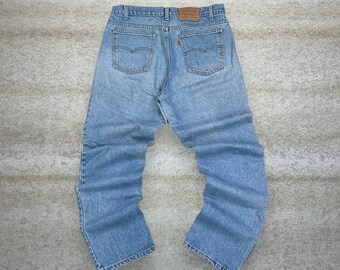 Vintage Orange Tab Levis Jeans Relaxed Fit Made in USA Light Wash 40509 0214 90s