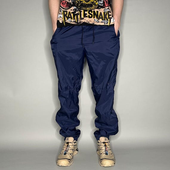 Vintage Nike Trainingshose L Navy Blau Nylon Joggers Dezente Knie