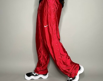 Vintage Nike Sweatpants Jet Black Crimson Red Swoosh Baggy Fit Silver Tag  Y2K 