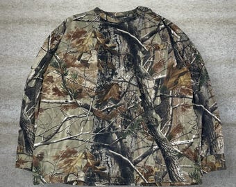 Vintage 90s Realtree Shirt Mens 2XL Hunting Camo Long Sleeve Pocket Tee Woodland
