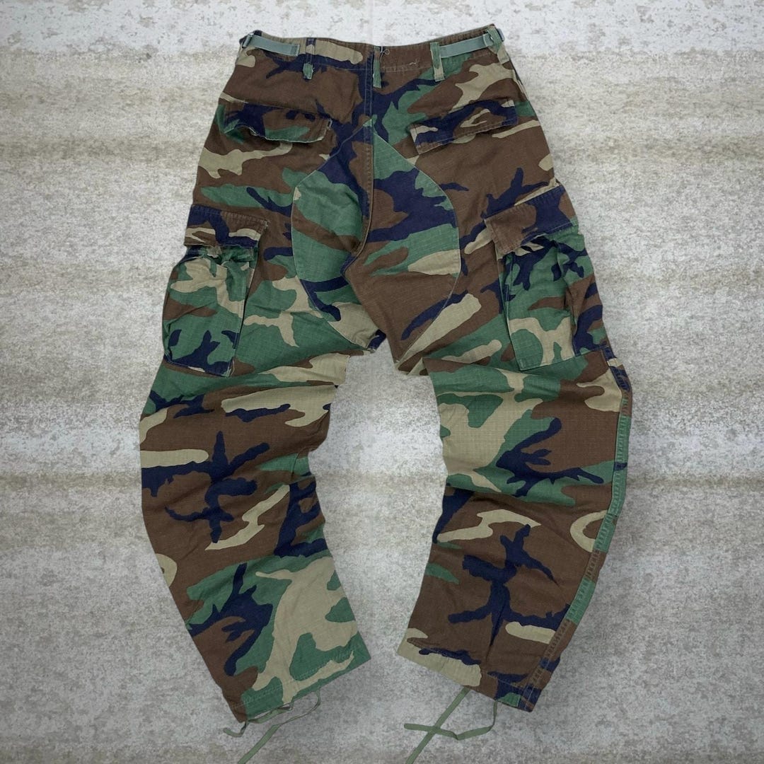 Vintage Military Woodland Camo Tactical Pants 28x30 Baggy Wide Leg Fit ...