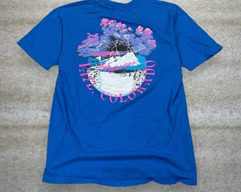 Vintage 90er Jahre Natur Shirt Herren XL Royal Blau Verschneite Berge Made in USA