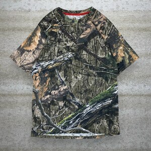Camisa vintage Mossy Oak masculina tamanho M, camuflagem para caça, manga curta, controle de odor.
