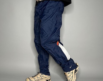 Vintage Nike Track Pants Navy Blue Polyester White Swoosh Baggy