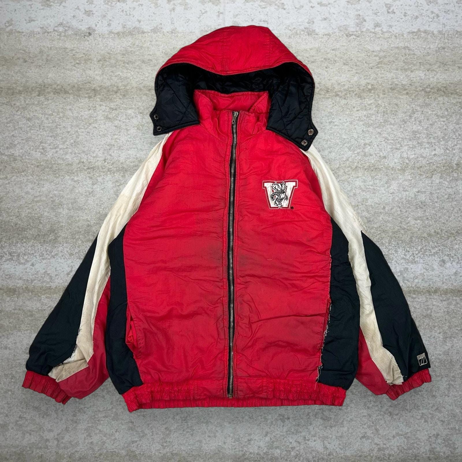 Vintage Wisconsin Badgers Puffer Jacket Mens XL Red Nylon Insulated Hooded Full Zip 90s Etsy
