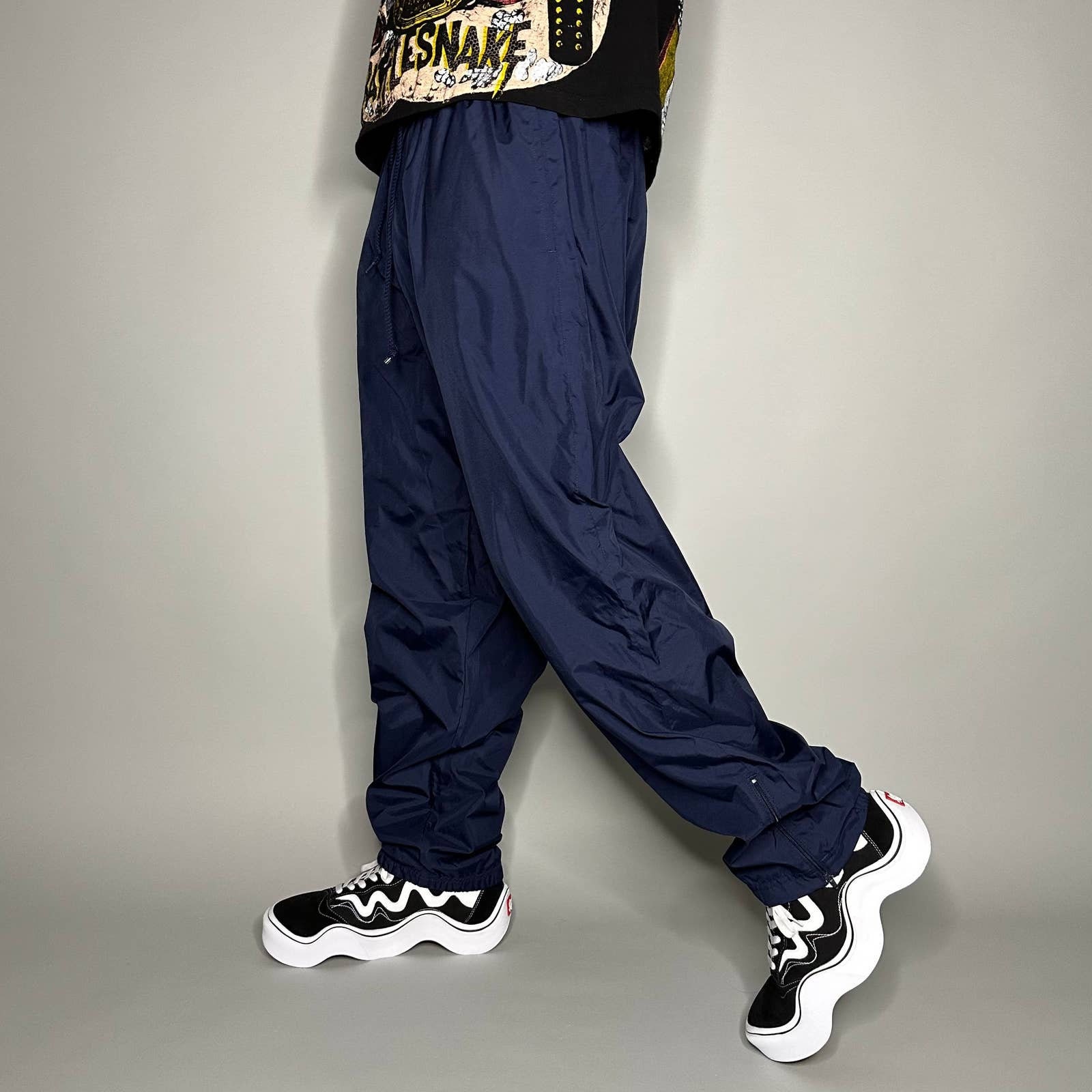 SEE SEE WIDE NYLON CARGO PANTS NAVY　L XFLWAM Men's Navy Blue Cargo Pants, Lightweight, Ripstop