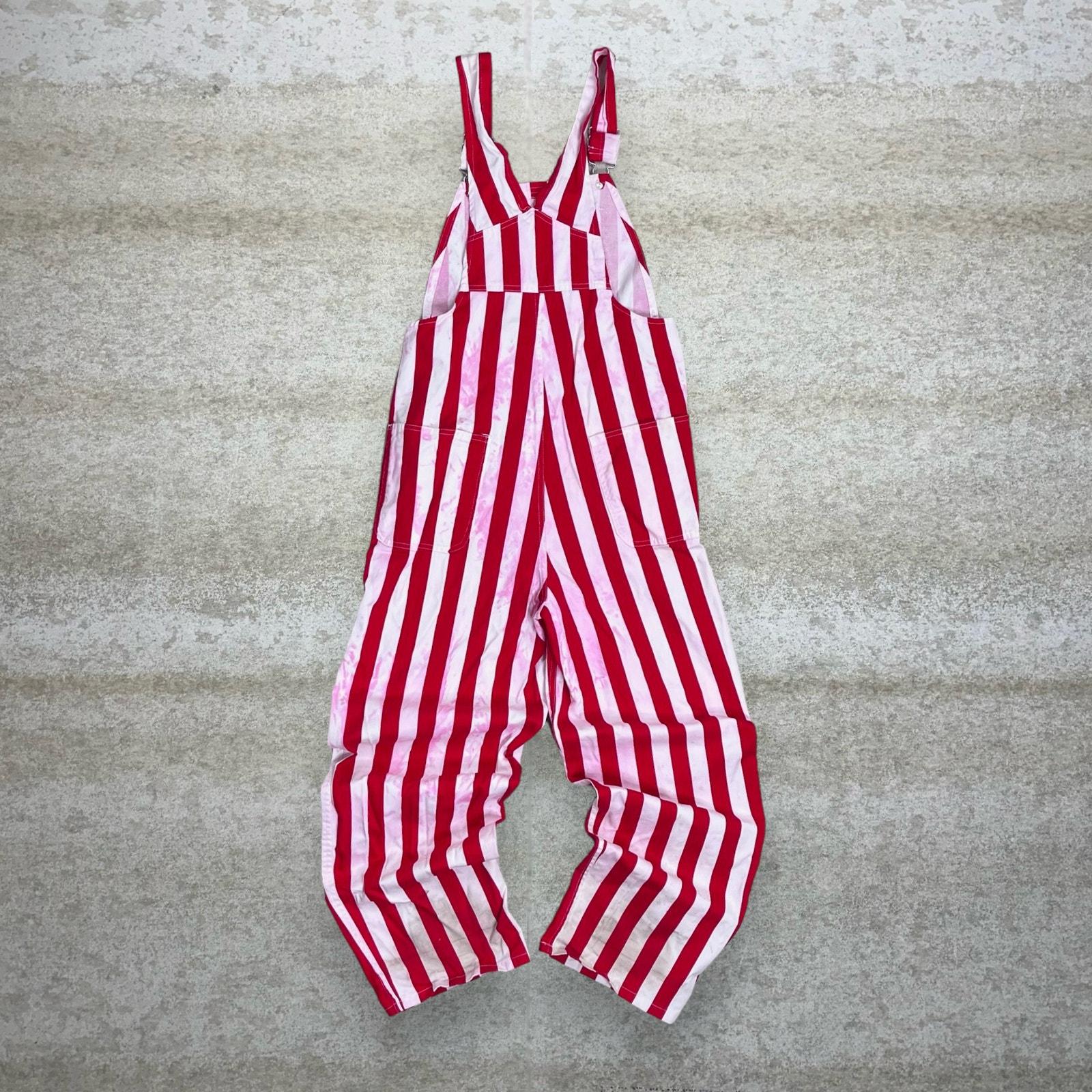 Vintage 90s Game Bibs Overalls Mens S Baggy Fit Wide Leg Red White 