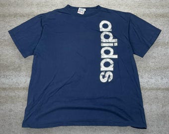 Vintage 90s Adidas Shirt Mens L Navy Blue Short Sleeve White Logos