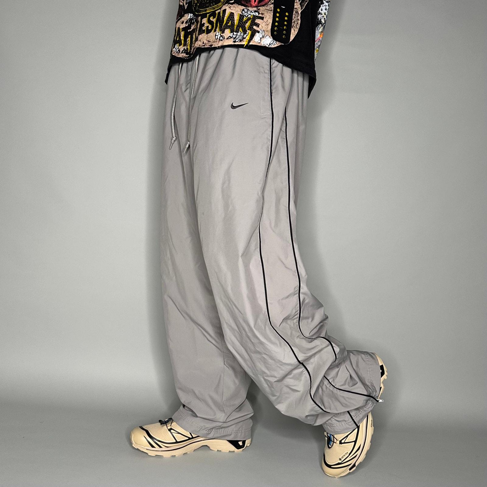 Vtg Nike Track Pants Black Baggy Lined Windbreaker Zip Ankle