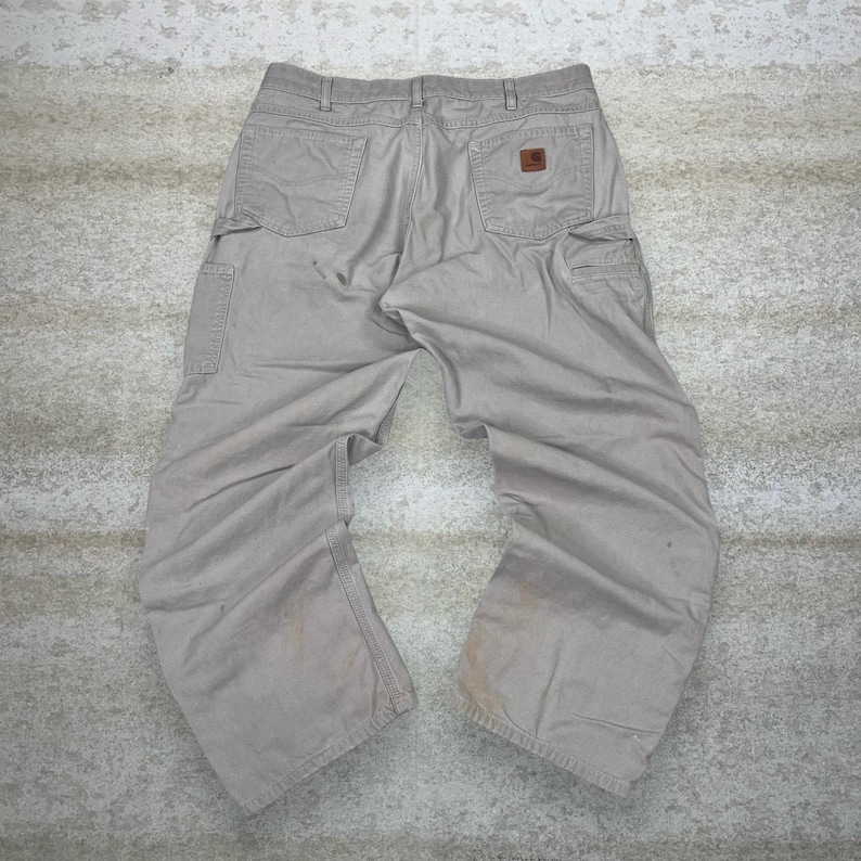 Vintage 90er Jahre Carhartt Carpenter Hose 38x32 Baggy Weites Bein Tan Canvas Latzhose Bild 1