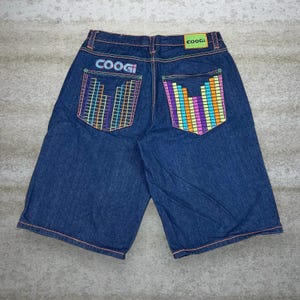 Vintage Skater Wide Leg Jean Shorts 38x15 Coogi Dark Wash 15&quot; Inseam Jorts Baggy Denim Made in USA Rap Style Y2K