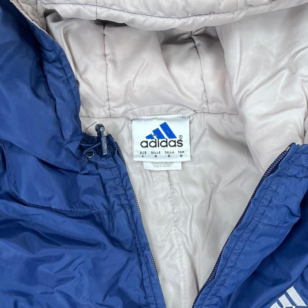 Vintage 90s Adidas Puffer Jacket Mens L Royal Blue Nylon Insulated