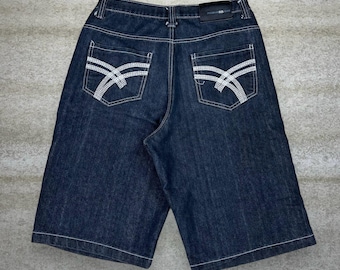 Shorts vaqueros skater vintage Y2K, holgados, de pierna ancha, 34 x 14, lavados en negro ahumado