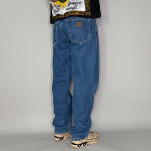 Pantalones vaqueros Carhartt estilo vintage Y2K, talla 34x32, corte relajado, mezclilla lavada oscura, forrados con franela.