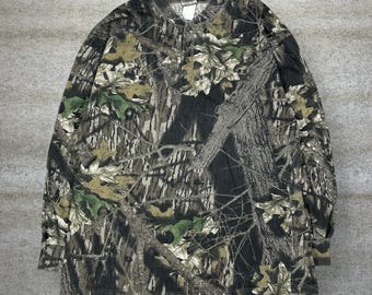 Vintage 90s Mossy Oak Shirt Mens XL Hunting Camo Cotton Long Sleeve Woodland