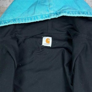 Vintage 90s Carhartt Jacket Mens L Light Blue Cotton Canvas Mesh Lined Hooded image 4