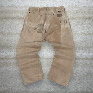 Vintage 90s Wrangler Jeans 36x28 Regular Straight Leg Fit Tan Wash Made in USA image 1