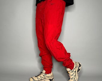 Vintage Y2K Reebok Track Pants Mens M Crimson Red Nylon Joggers Ankle Zippers