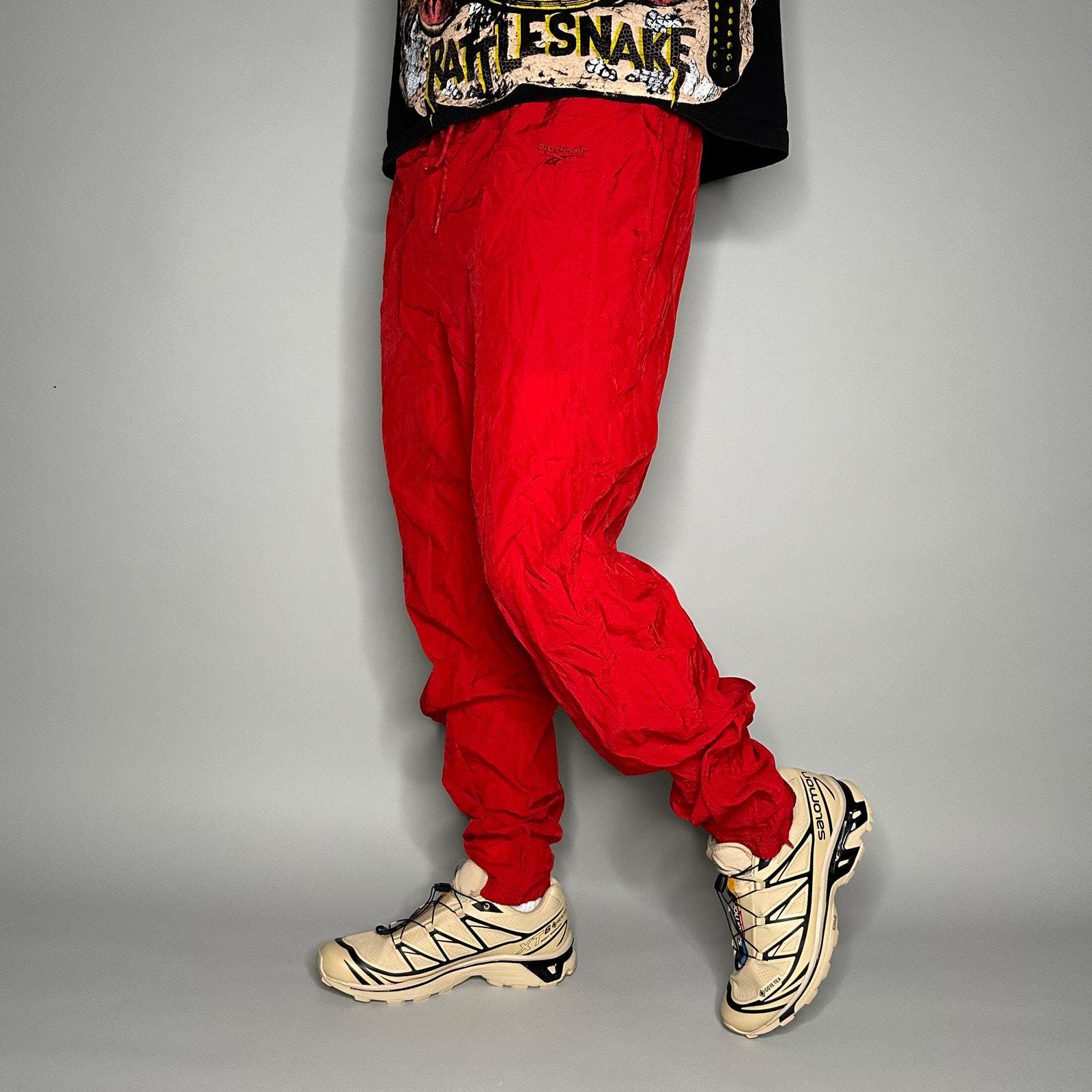 Vintage Y2K Reebok Track Pants Mens M Crimson Red Nylon Joggers