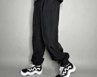 Vintage 90s USA Olympics Track Pants Mens XL Jet Black Nylon Joggers Lined