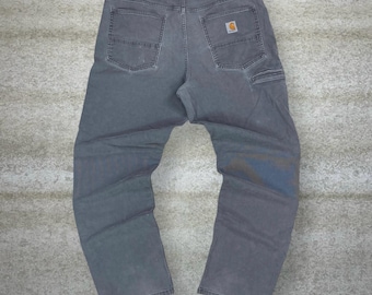 Pantalon Carhartt Carpenter vintage des années 90, salopette ample gris clair 36 x 32