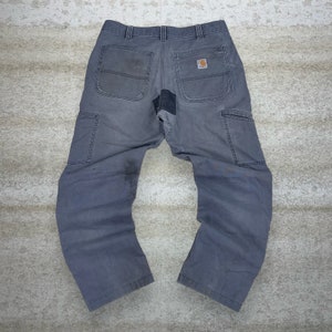 Vintage Carhartt doble rodillas pantalones de carpintero gris lona relajada Dungarees 90s