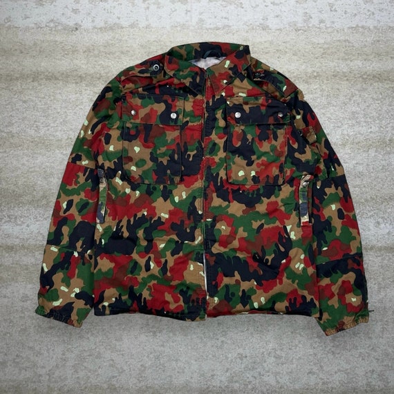 Vintage Swiss Military Camo Jacket Mens M Insane Pattern Red Vintage Swiss Military Camo Jacket Mens M Insane Pattern Red