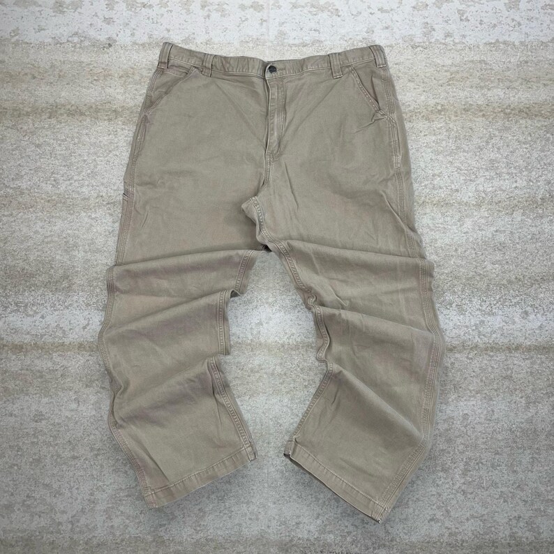 Vintage 90s Carhartt Carpenter Pants 42x32 Baggy Light Tan Dungarees Work Wear image 2