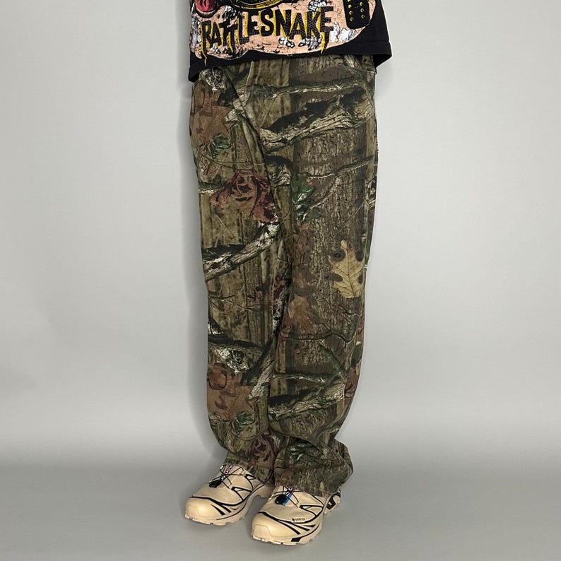 Vintage jaren 90 bemoste eiken camouflagebroek 38 x 32 baggy wijde pijpen jachtbos afbeelding 1