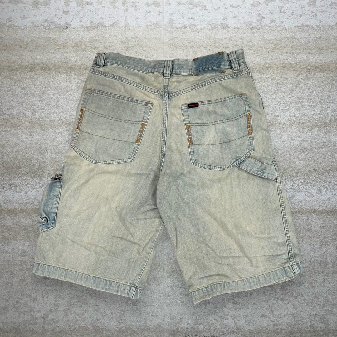 Vintage Y2K Fubu Skater Jean Shorts 34x13 Baggy Wide Leg Yellow