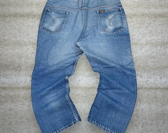 Vintage 90s Saddle King Jeans 36x26 Baggy Wide Leg Fit Light Wash Denim