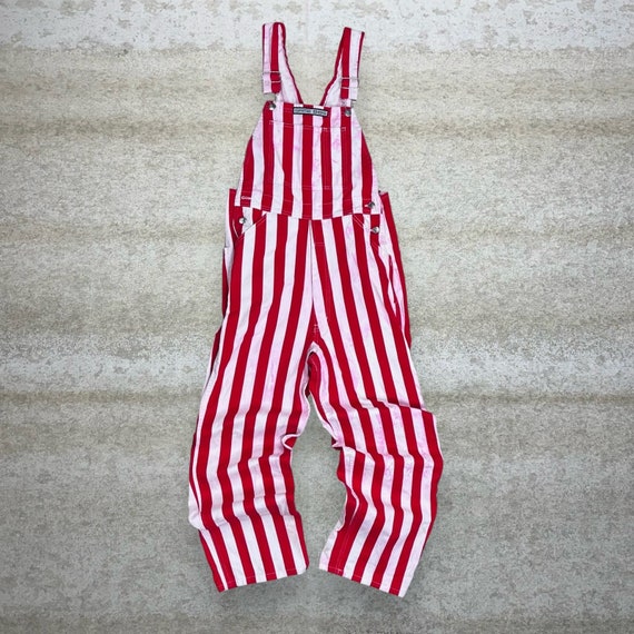 Vintage Game Bibs Overalls 32x30 Red White Striped