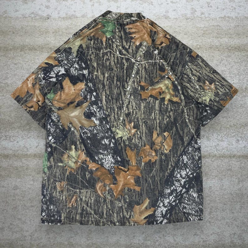Koszula męska w stylu vintage z lat 90. Mossy Oak, myśliwska, moro, bawełniana, z krótkim rękawem, Woodland, rozmiar XL zdjęcie 2