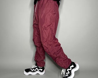 Vintage 90s Track Pants XL Maroon Red Polyester Joggers Union Made in USA