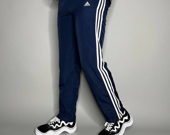 Vintage Adidas Sweatpants Navy Blue White 3 Stripes Relaxed Fit Ankle Zipper Y2K