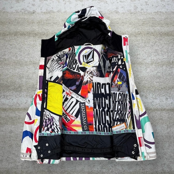 Vintage 90s Volcom Puffer Ski Jacket Mens S White Multicolor Full