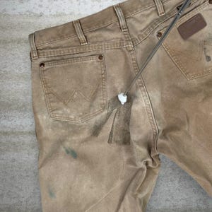 Vintage 90s Wrangler Jeans 36x28 Regular Straight Leg Fit Tan Wash Made in USA image 7
