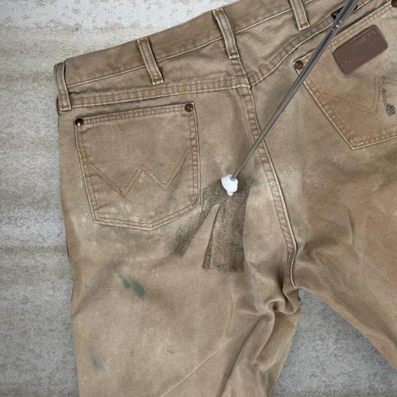 Vintage 90s Wrangler Jeans 36x28 Regular Straight Leg Fit Tan Wash Made in USA image 7