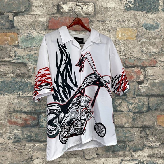 Vintage No Boundaries Biker Shirt Button Down Whi… - image 3