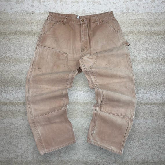 Vintage 90s Carhartt Carpenter Pants 40x30 Tan Un… - image 2