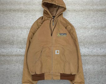 Men's Vintage 90's Carhartt Brown Duck Canvas Hooded Active Work